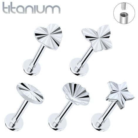 ASTM Titanium Flat Back Studs with Laser Cut Tops Internally Threaded