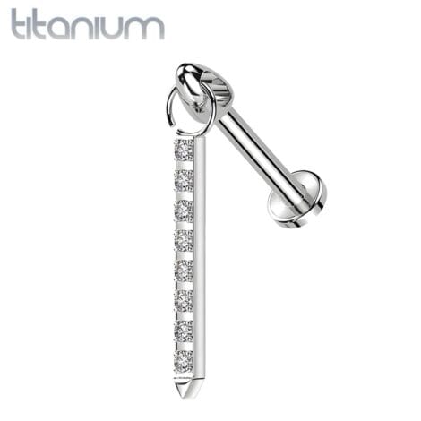 ASTM Titanium Bullet Labret Vertical Helix Stud w/ Crystal Pave Bar
