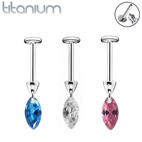 ASTM Titanium Bullet Labret with Marquise Gem Vertical Helix