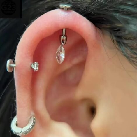 ASTM Titanium Bullet Labret with Marquise Gem Vertical Helix - Image 3