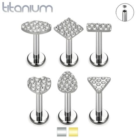 ASTM Titanium Labret Cartilage Stud Mix Tops with Hammered Craters