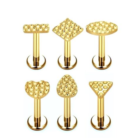 ASTM Titanium Labret Cartilage Stud Mix Tops with Hammered Craters - Image 2