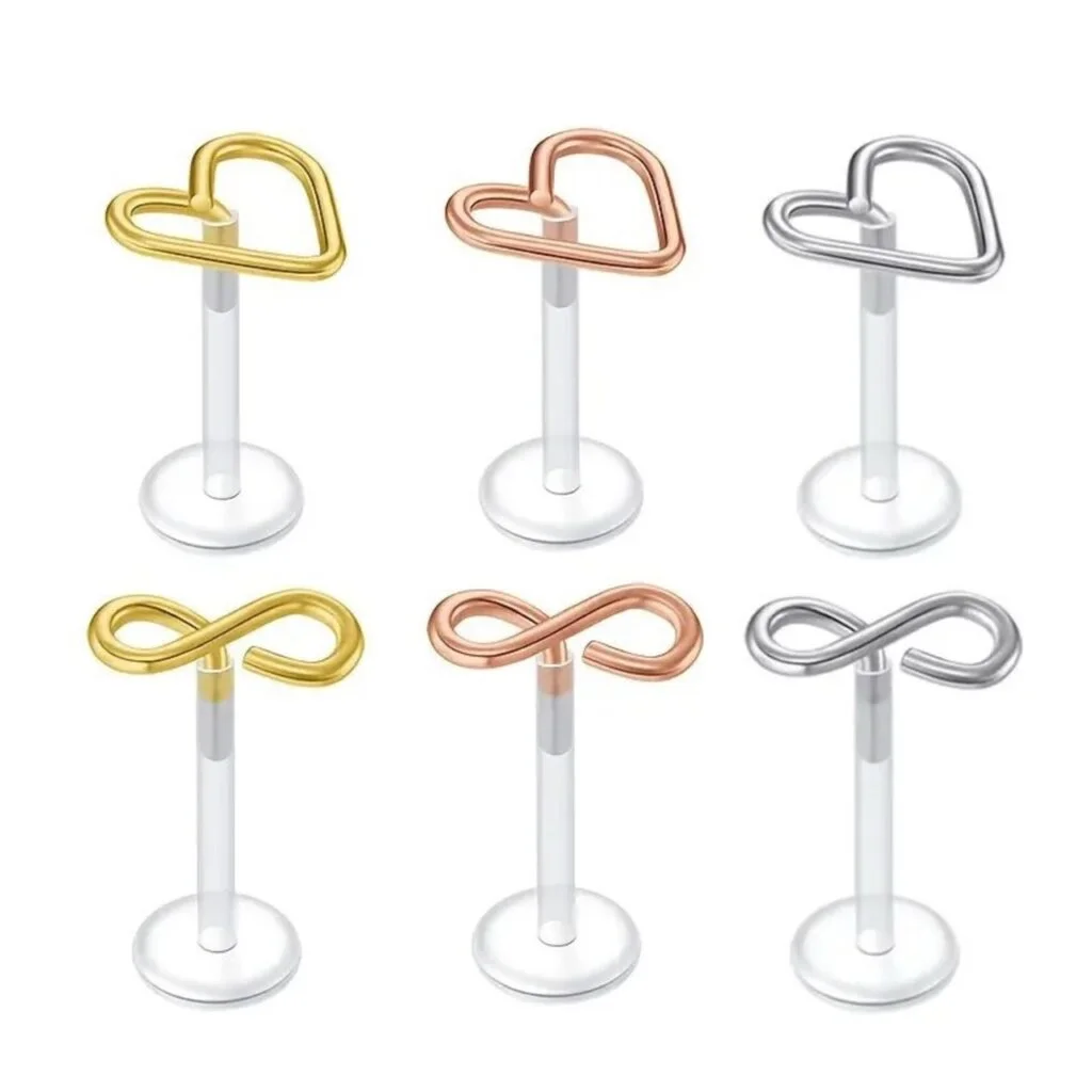 BioPlast Labret Cartilage Stud with Heart/ Infinity Top