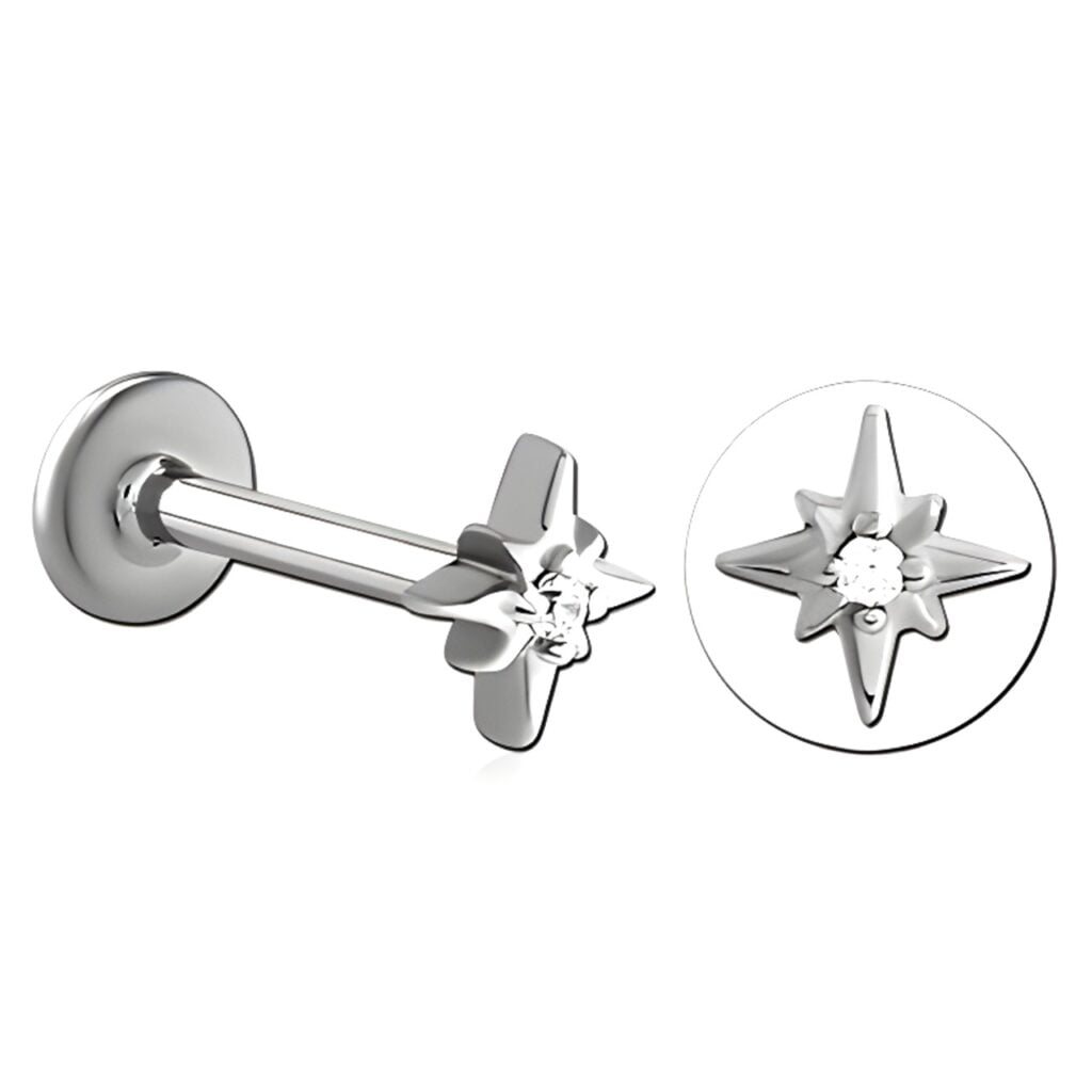 100% 316L Surgical Steel Threaded Labret with Supernova Star