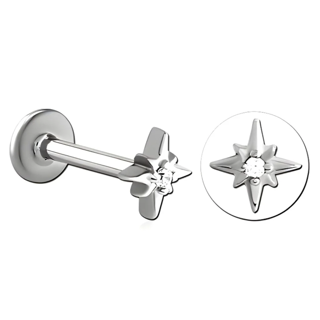 100% 316L Surgical Steel Threaded Labret with Supernova Star