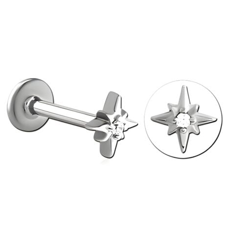 100% 316L Surgical Steel Threaded Labret with Supernova Star