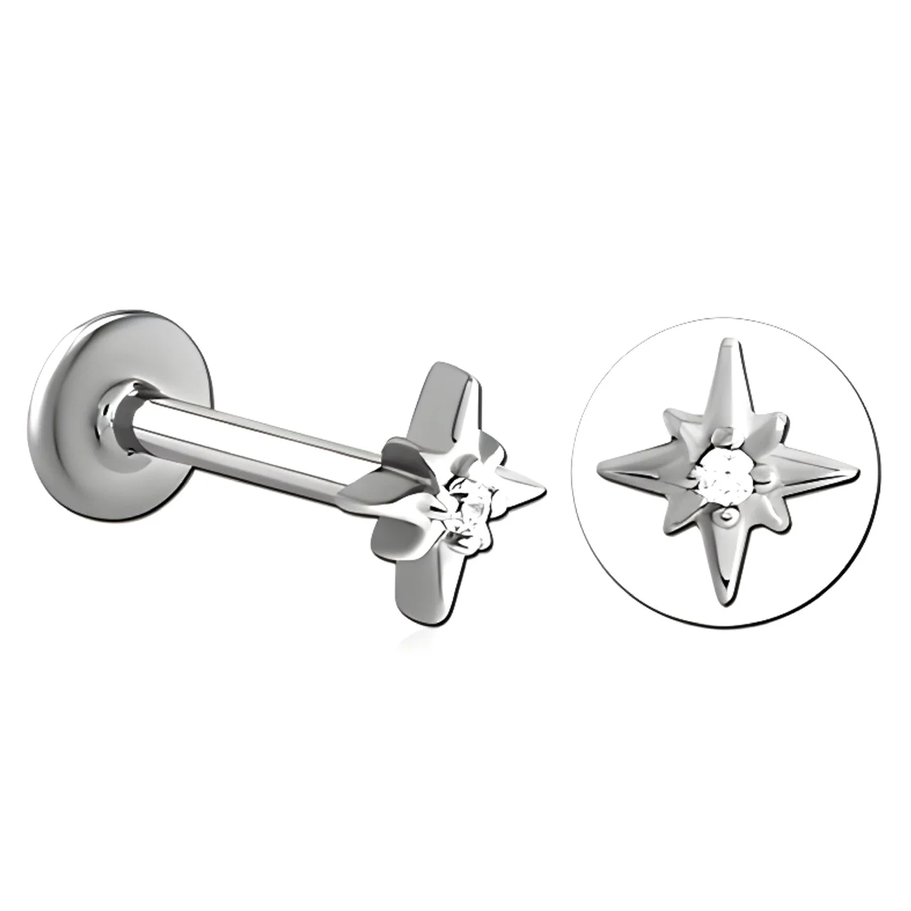 100% 316L Surgical Steel Threaded Labret with Supernova Star - Image 1