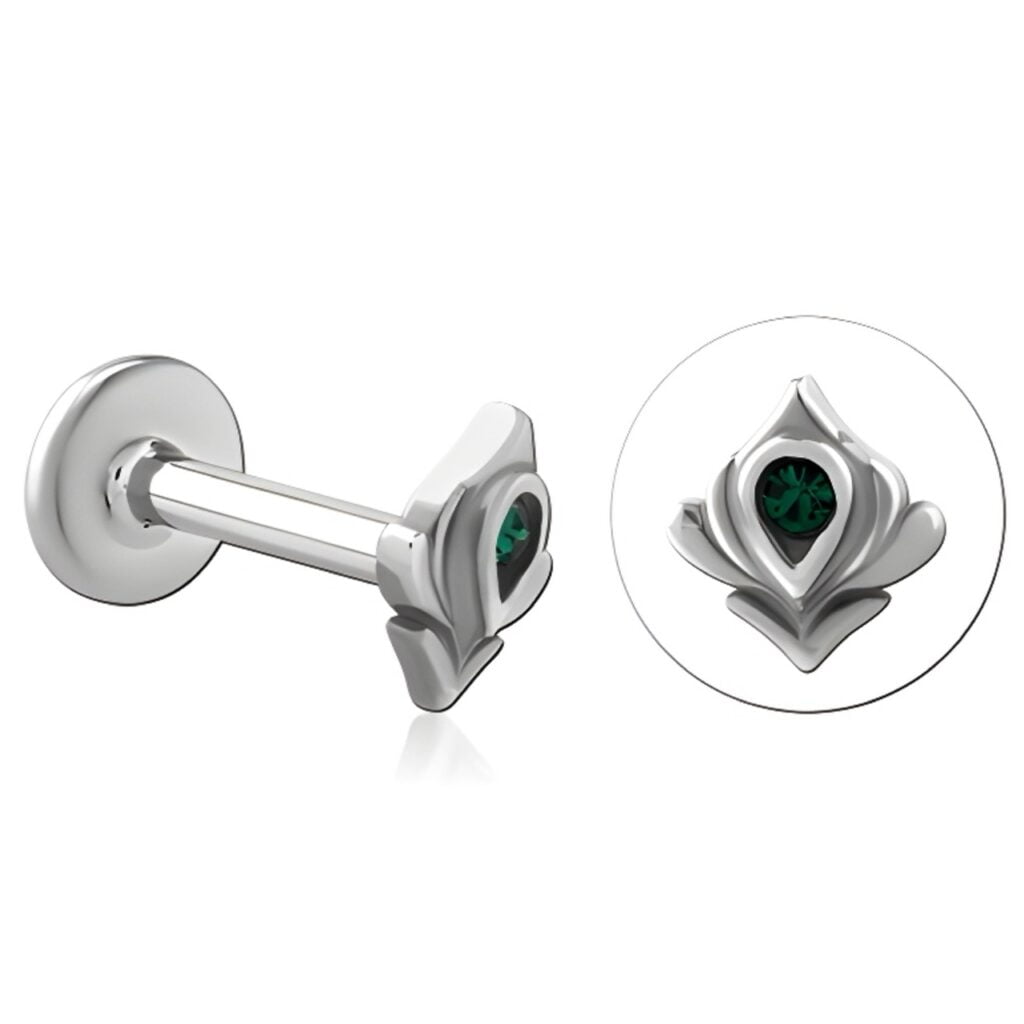 100% 316L Surgical Steel Threaded Labret with Emerald Flower
