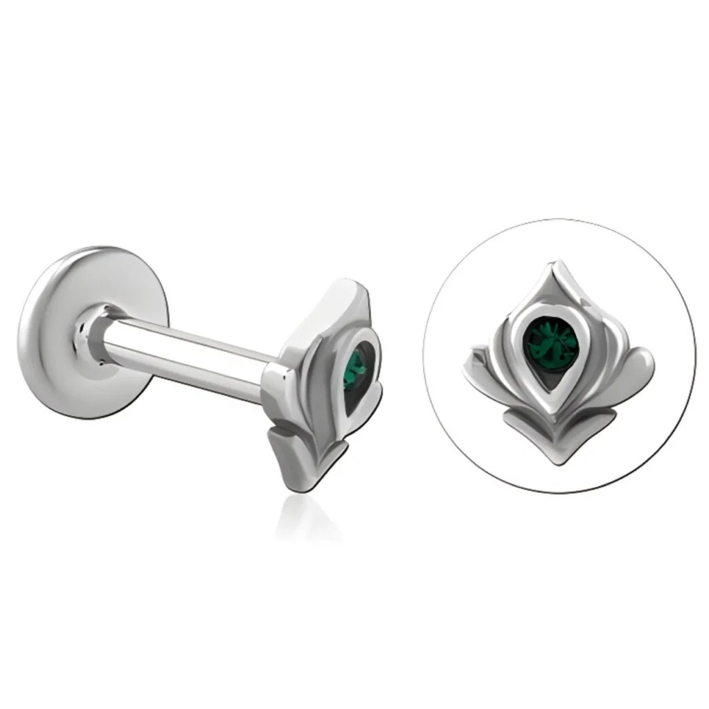 100% 316L Surgical Steel Threaded Labret with Emerald Flower