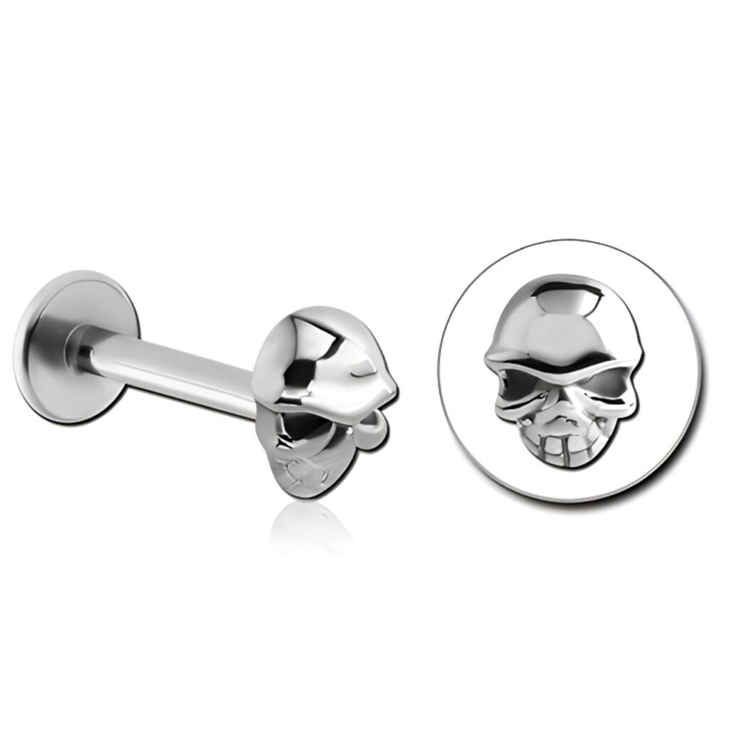 100% 316L Surgical Steel Labret with Micro Grinning Skull Top