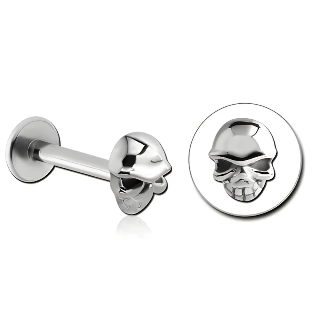 100% 316L Surgical Steel Labret with Micro Grinning Skull Top