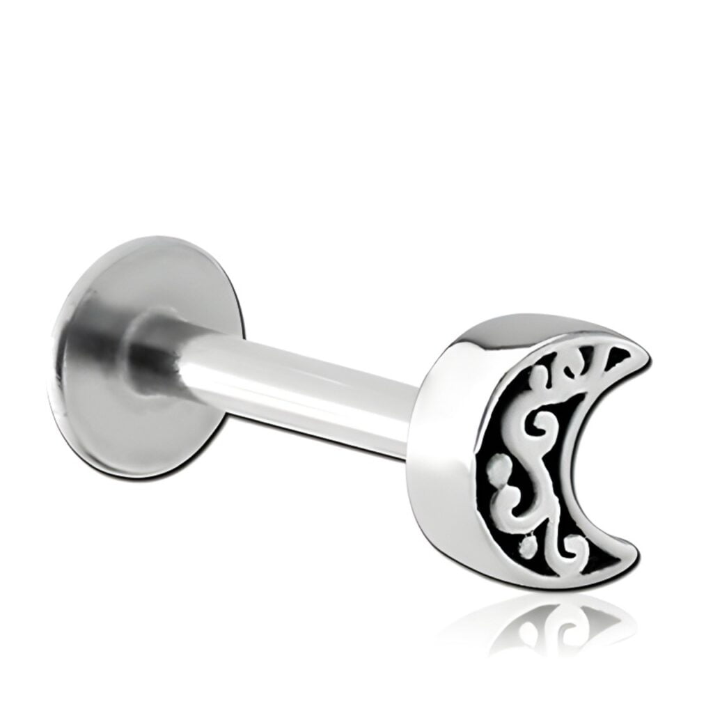100% 316L Surgical Steel Labret with Micro Filigree Moon Top