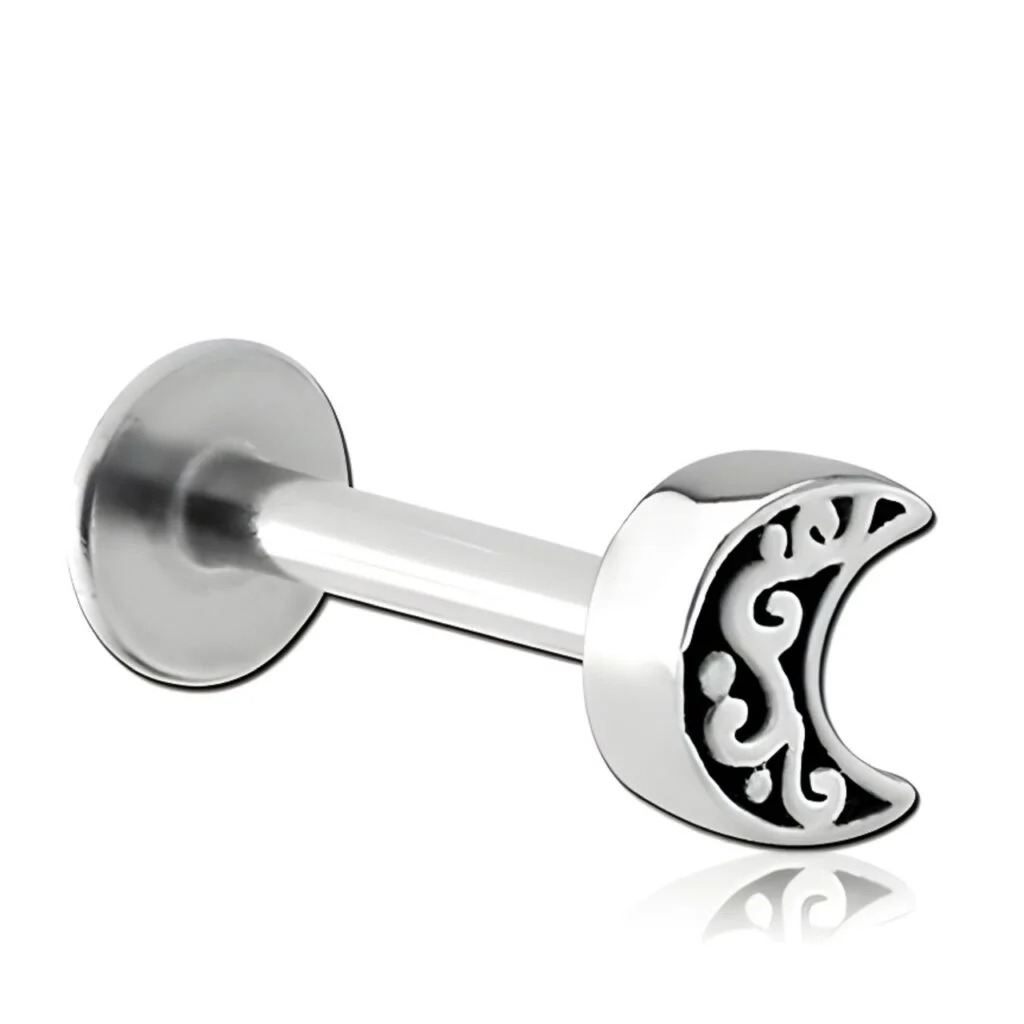 100% 316L Surgical Steel Labret with Micro Filigree Moon Top
