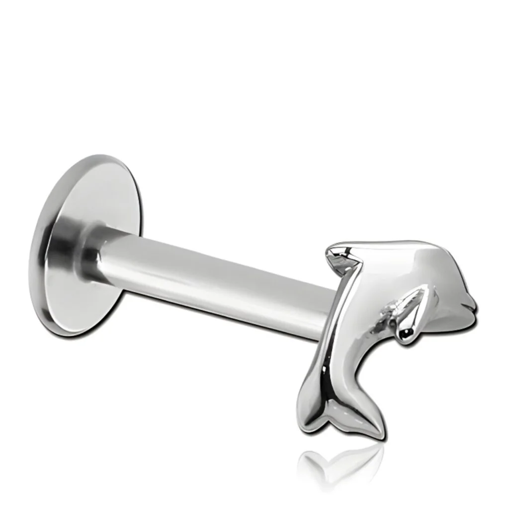 100% 316L Surgical Steel Labret with Micro Leaping Dolphin Top