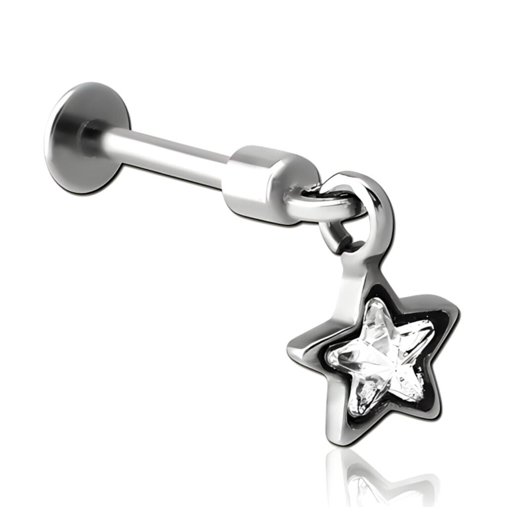 316L Surgical Steel Bullet Labret with Star Gem Vertical Helix