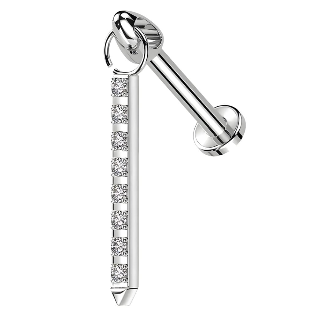 ASTM Titanium Bullet Labret Vertical Helix Stud w/ Crystal Pave Bar