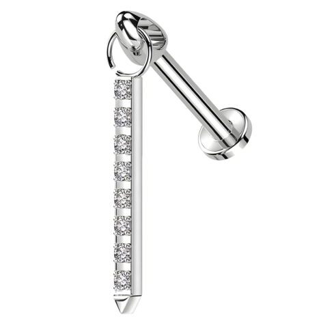 ASTM Titanium Bullet Labret Vertical Helix Stud w/ Crystal Pave Bar - Image 3