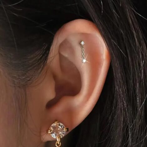 ASTM Titanium CZ Top Labret with Dangle CZ Set Chain - Image 2