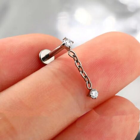 ASTM Titanium CZ Top Labret with Dangle CZ Set Chain - Image 3