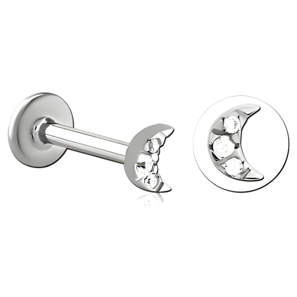 100% 316L Surgical Steel Threaded Labret with Crystal Moon Top