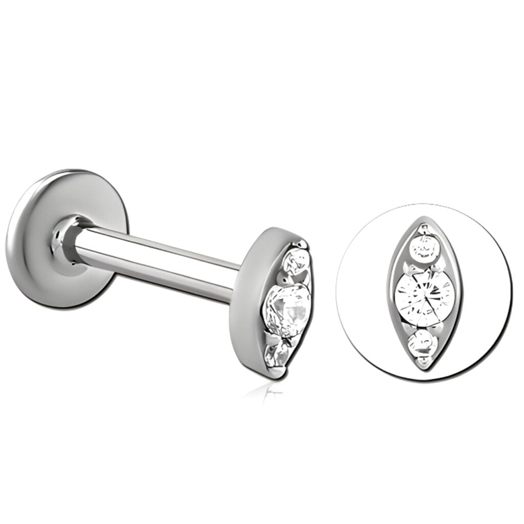 100% 316L Surgical Steel Threaded Labret with Marquise Top