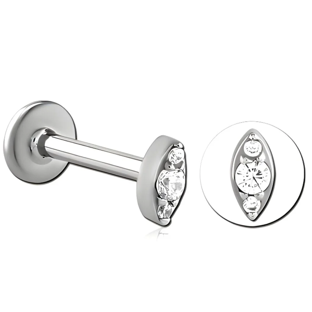 100% 316L Surgical Steel Threaded Labret with Marquise Top