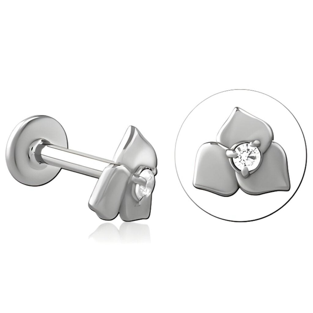 100% 316L Surgical Steel Threaded Labret with Jewelled Flower