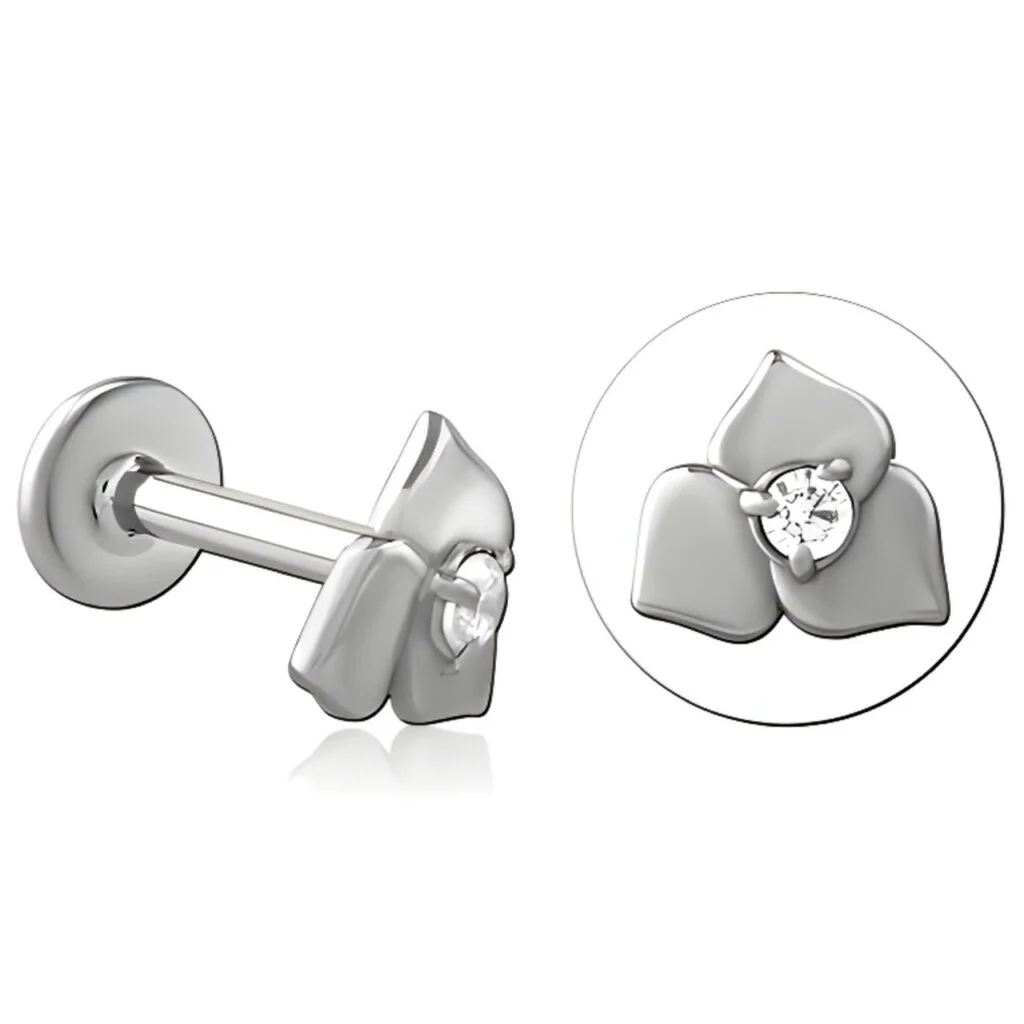 100% 316L Surgical Steel Threaded Labret with Jewelled Flower