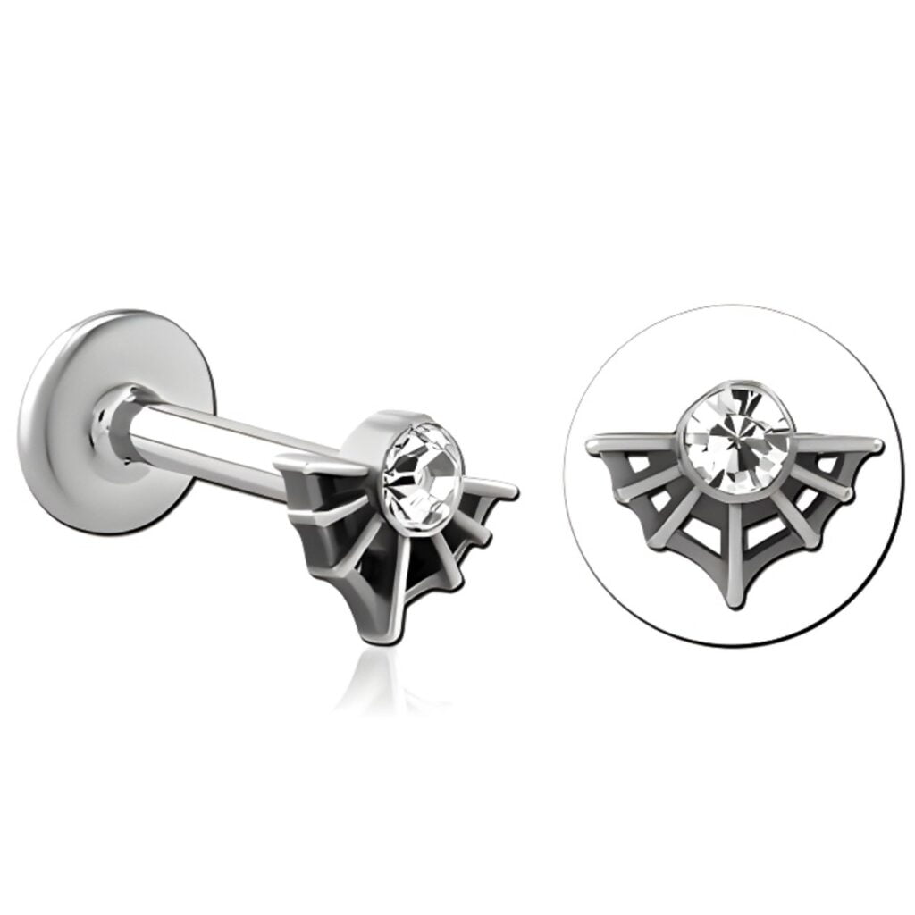 100% 316L Surgical Steel Threaded Labret with Jewelled Half Web