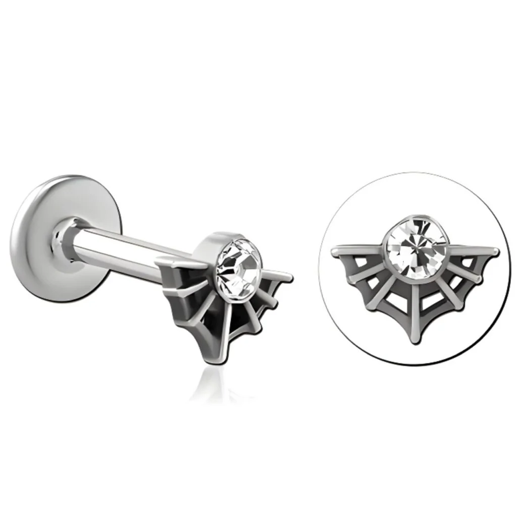 100% 316L Surgical Steel Threaded Labret with Jewelled Half Web