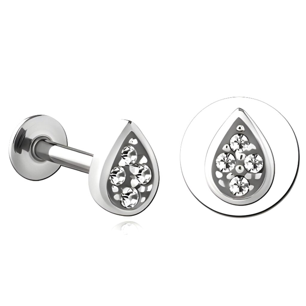 100% 316L Surgical Steel Threaded Labret with Jewelled Teardrop