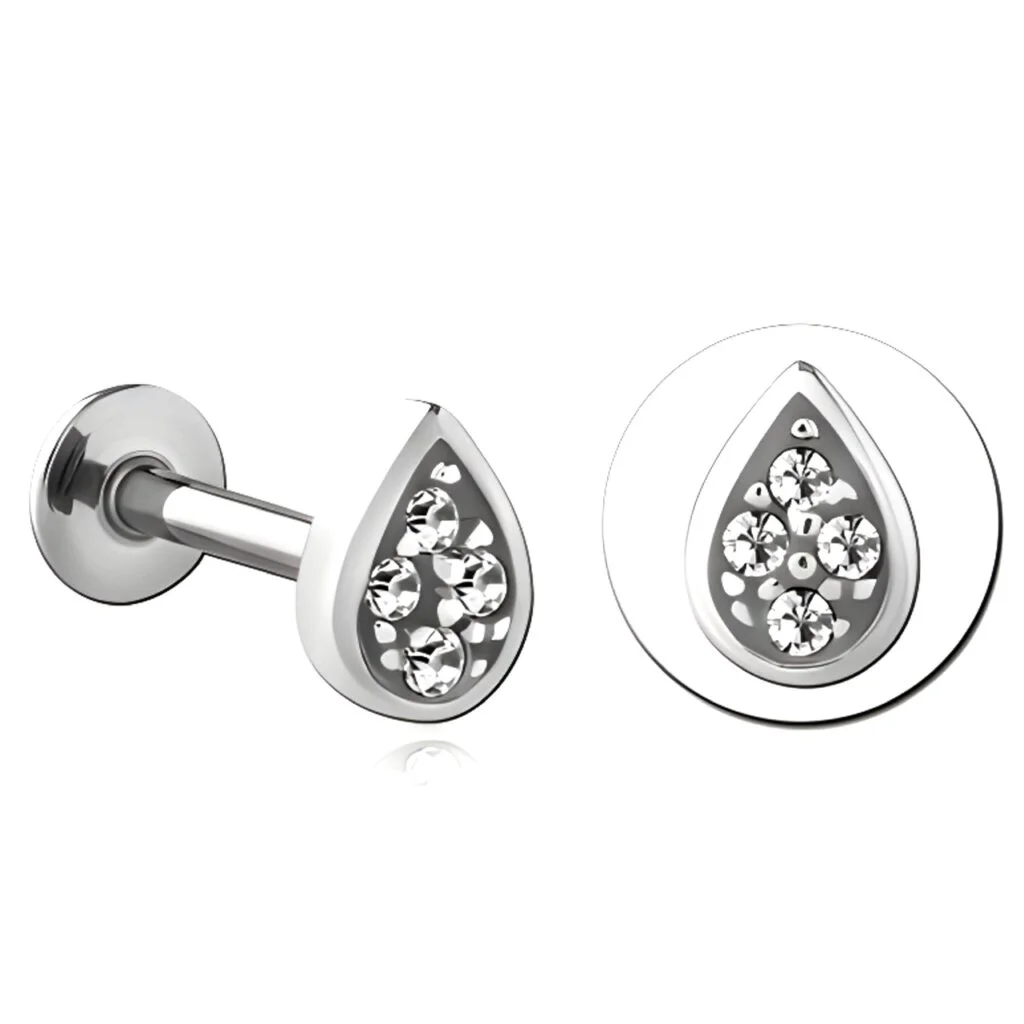 100% 316L Surgical Steel Threaded Labret with Jewelled Teardrop