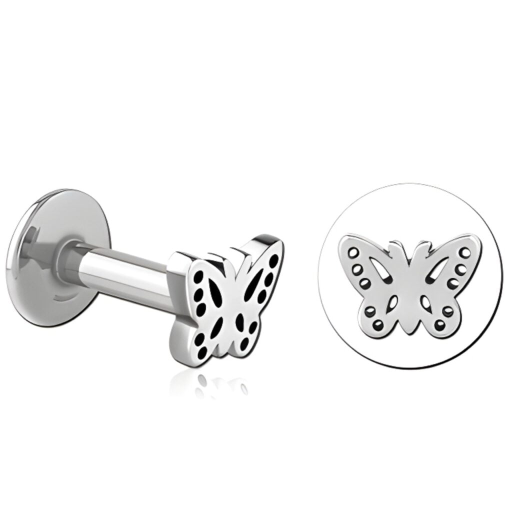 100% 316L Surgical Steel Threaded Labret with Lacey Butterfly