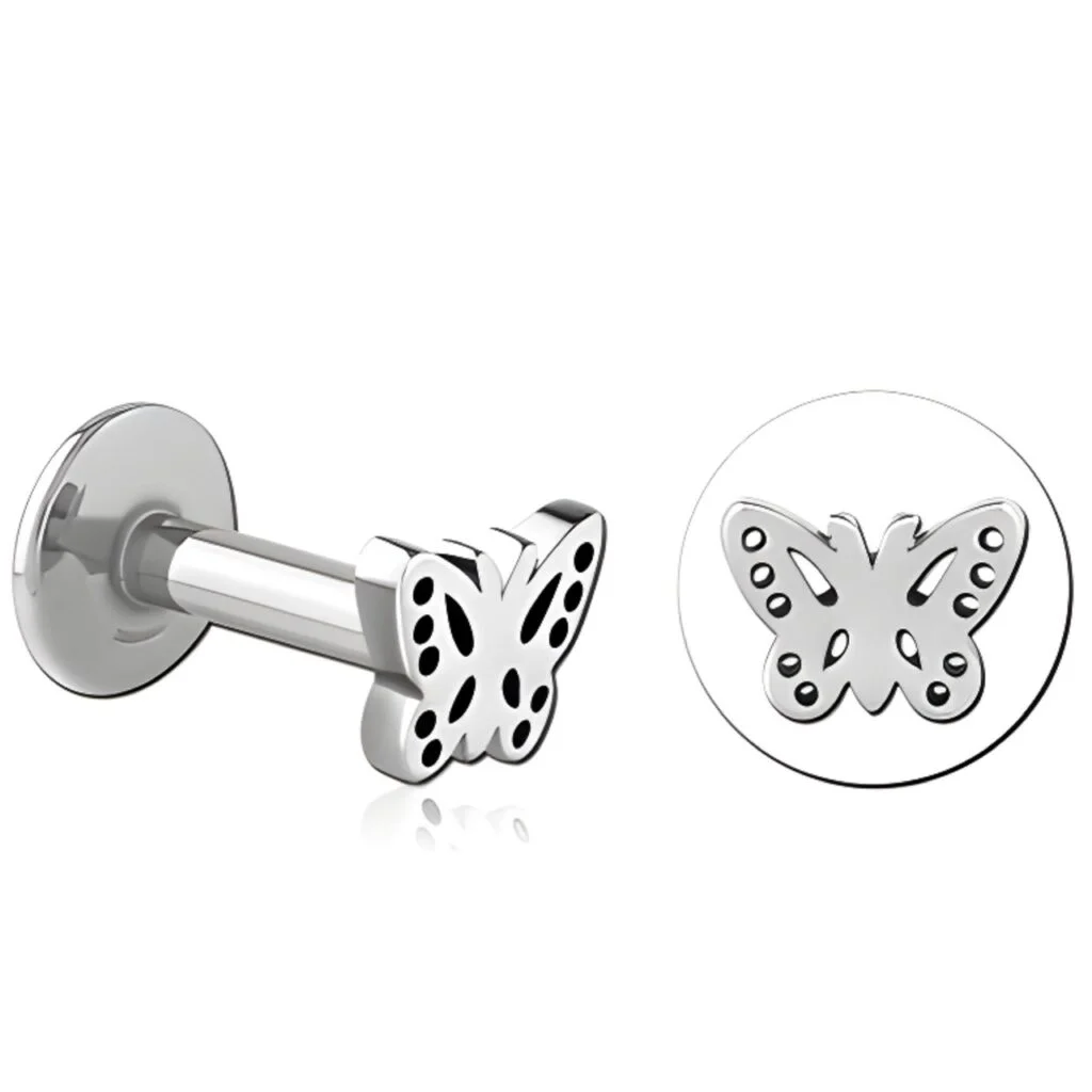 100% 316L Surgical Steel Threaded Labret with Lacey Butterfly