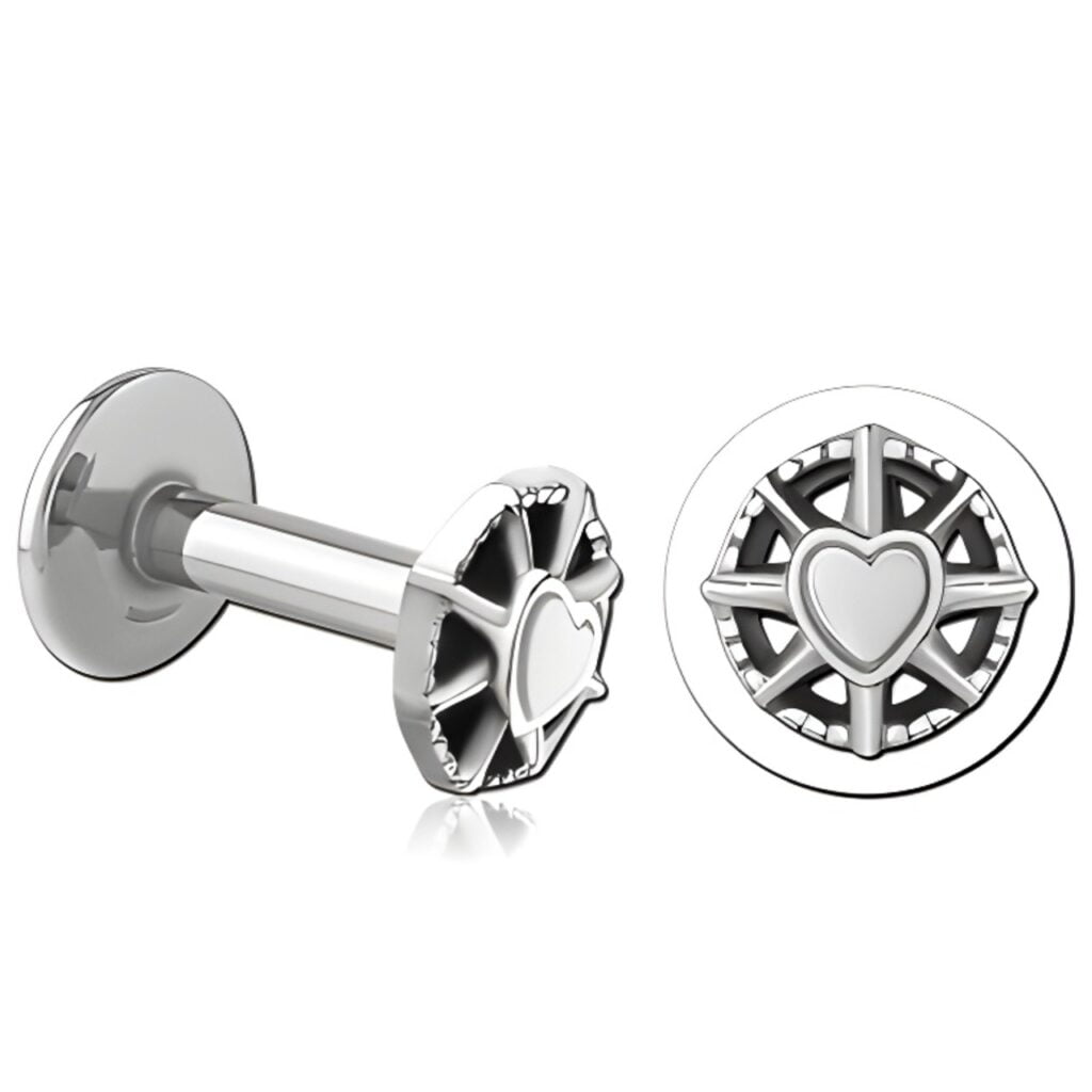 100% 316L Surgical Steel Threaded Labret with Heart Sun Top