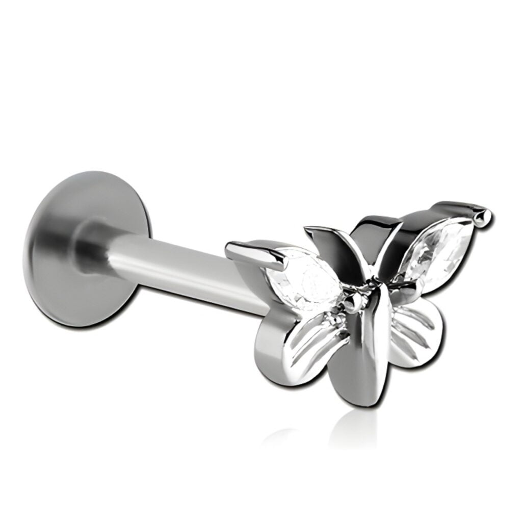 100% 316L Surgical Steel Labret with Marquise Jewelled Butterfly