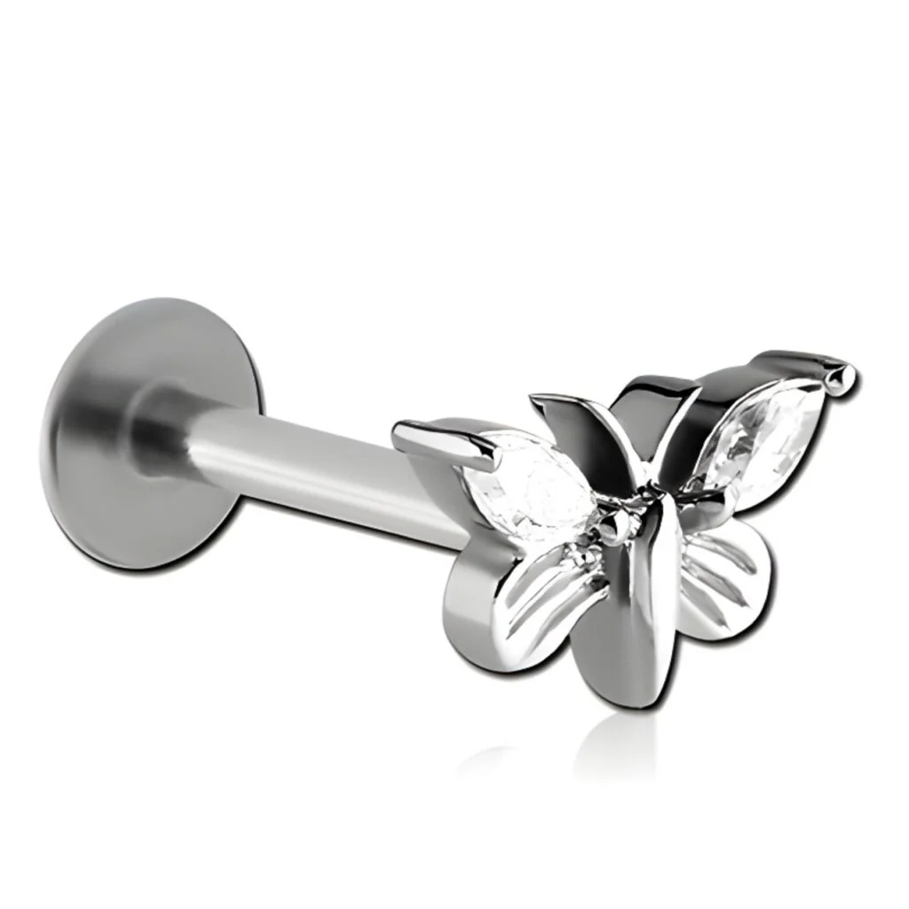 100% 316L Surgical Steel Labret with Marquise Jewelled Butterfly