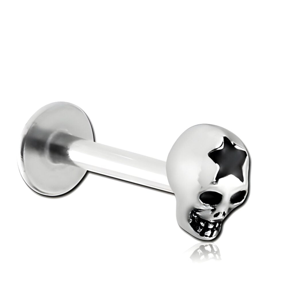 100% 316L Surgical Steel Labret with Micro Star Skull Top