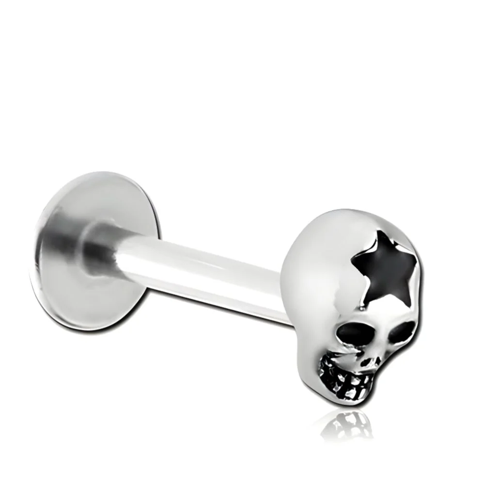 100% 316L Surgical Steel Labret with Micro Star Skull Top