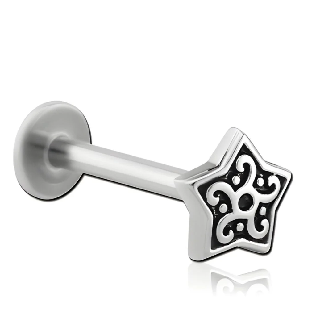 100% 316L Surgical Steel Labret with Tribal Filigree Star Top