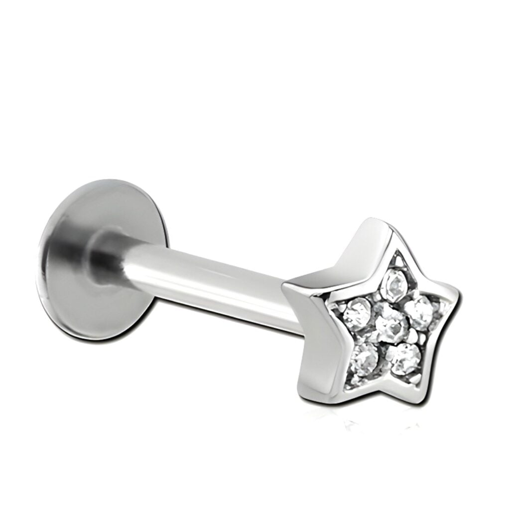 100% 316L Surgical Steel Labret with Micro Crystal Star Top