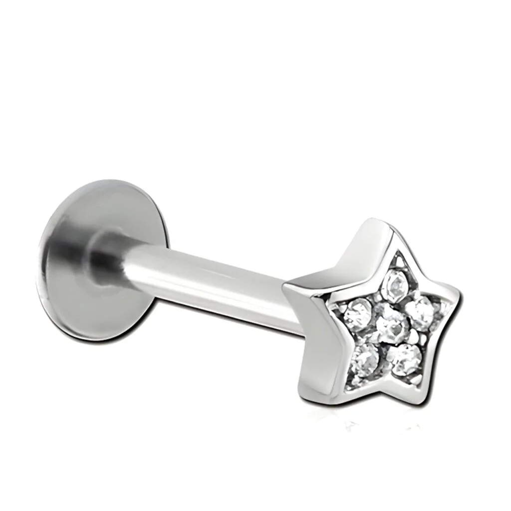 100% 316L Surgical Steel Labret with Micro Crystal Star Top