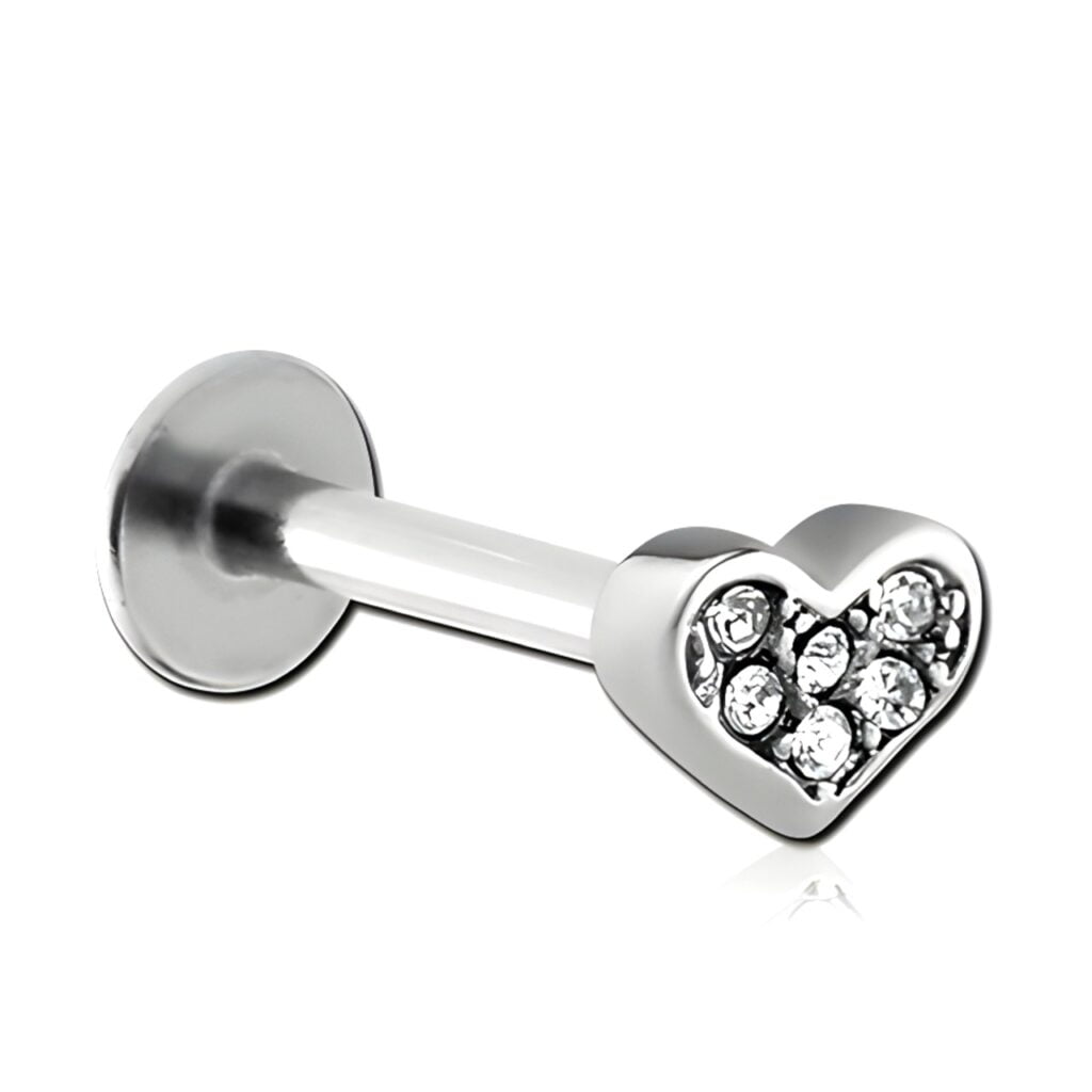 100% 316L Surgical Steel Labret with Micro Crystal Heart
