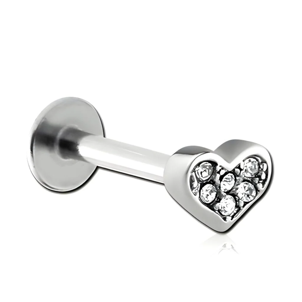 100% 316L Surgical Steel Labret with Micro Crystal Heart
