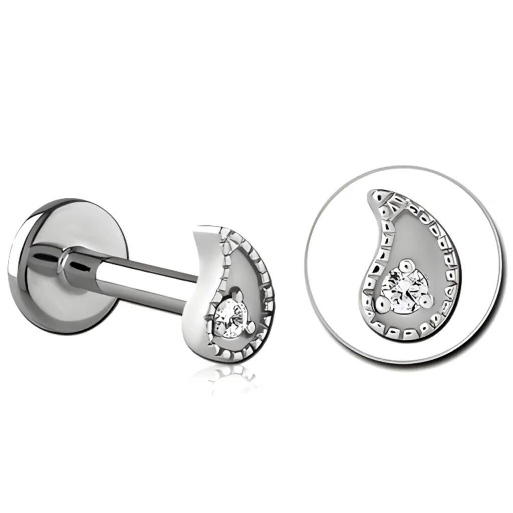 100% 316L Surgical Steel Threaded Labret with Crystal Comma Top