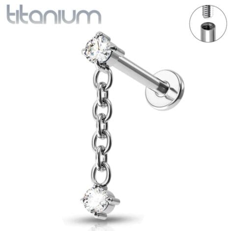 ASTM Titanium CZ Top Labret with Dangle CZ Set Chain