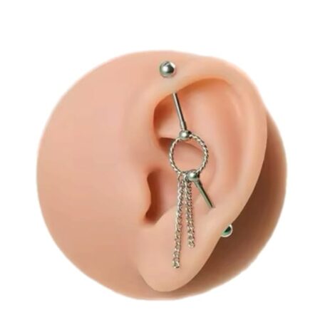 16G Twisted Ring Cartilage, Industrial Barbell with Dangle Chains - Image 5