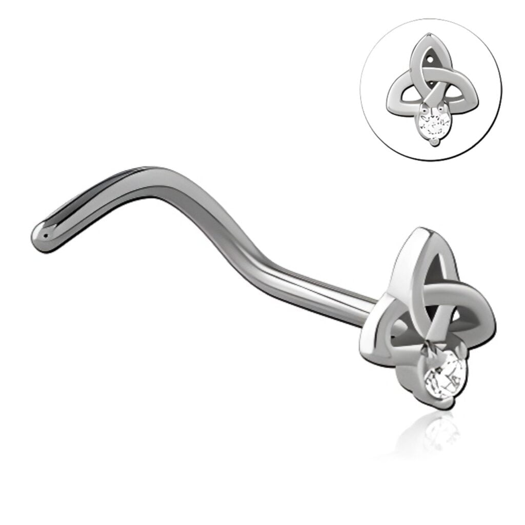 316L Surgical Steel Nose Screw with Crystal Triquetra Trinity Knot
