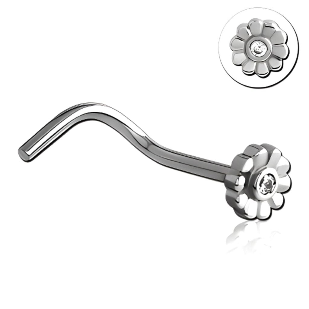 316L Surgical Steel Crystal Jewelled Flower Nose Screw