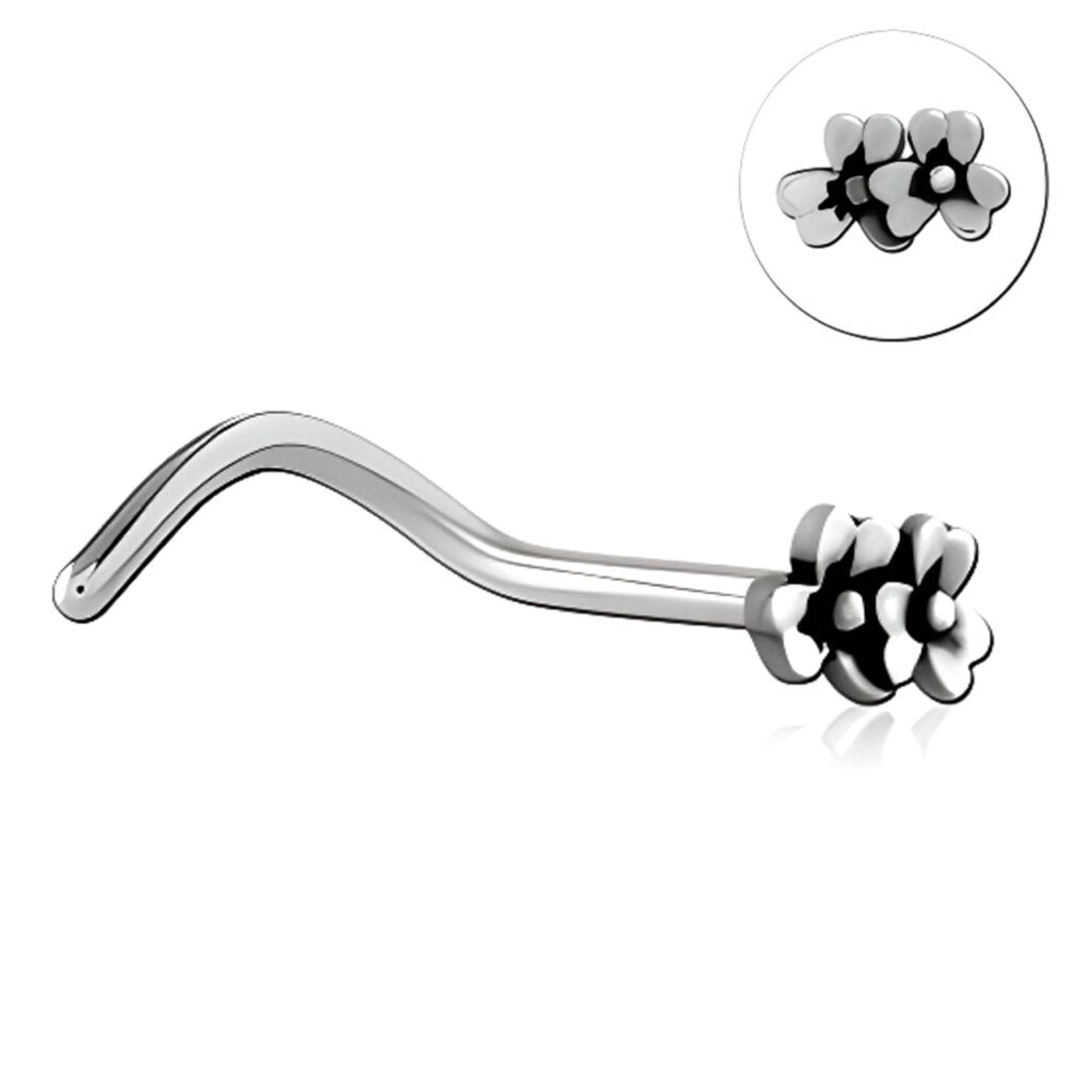 316L Surgical Steel Nose Screw with Micro Twin Flower Top